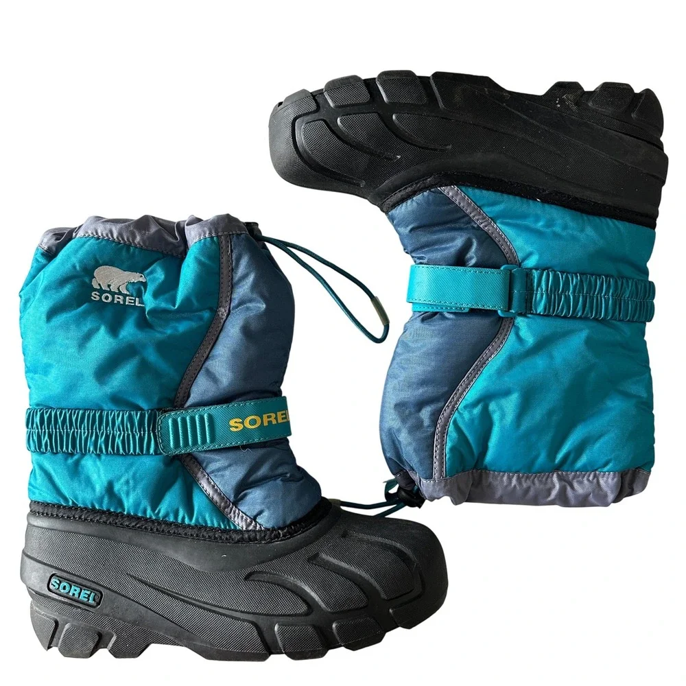 Sorel Kids Teal Blue Puffer Snow Boots Waterproof Winter Warm Size 5 Youth